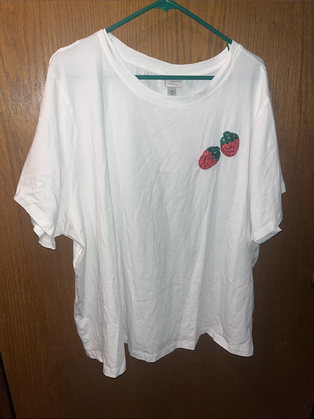 a new day White Short-Sleeve Tee with Sequin Strawberry Motif
